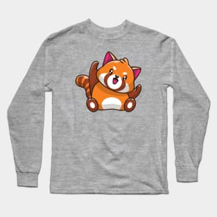 Cute Happy Red Panda Sitting Cartoon Long Sleeve T-Shirt